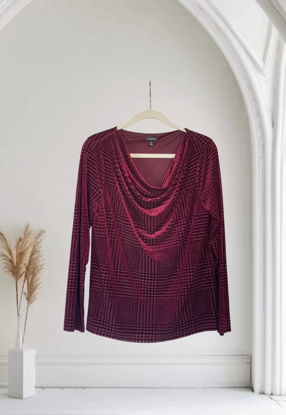 Talbots Tunic Top Dressy Career Velvet Burnout Wine Red Size Medium :)